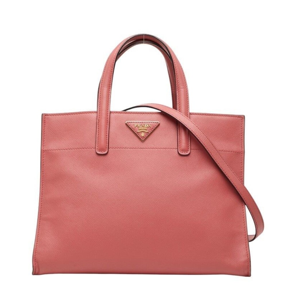 Prada Triangle Logo Plate Handbag Pink Saffiano